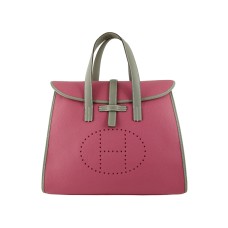 Hermes 08c Flap Bag Pink With Grey Leather Trim