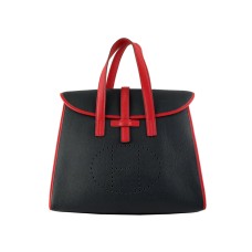 Hermes 08c Flap Bag Black With Red Leather Trim