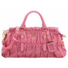 Prada Tessuto Gaufre Nylon Top Handle Bag Pink