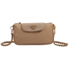 Prada Tessuto Nylon With Saffiano Leather Wristlet Bag Cream