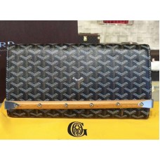 Goyard Chevron Monte Carlo Bois Clutch Black With Brown Leather Trim Goyard Chevron Monte Carlo Bois Clutch Black With Brown Leather Trim