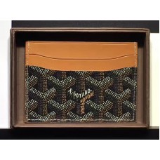 Goyard Goyardine Saint Sulpice Card Holder Black With Brown Leather Trim