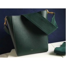 Celine Sangle Small Bucket Bag In Soft Grained Calfskin Green