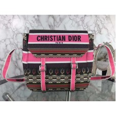 Dior Diorcamp Messenger Bag In Embroidered Canvas Pink