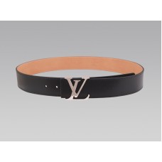 Louis Vuitton Initial Black Leather Belt With Silver Buckle